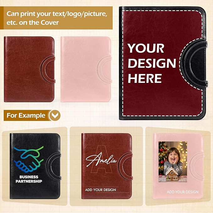 ENOMY Personalized Padfolio with Handle & Zipper Custom Portfolio with Logo/Text/Photo Durable Leather Portfolio for Men & Women Work Interviews Office Gifts (Brown)