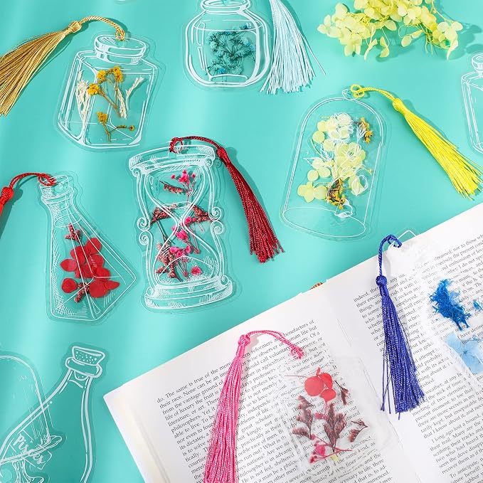 Tallew 81 Pcs DIY Dried Flower Bookmark Making Kit Include 40 Clear Transparent Bookmarks, 40 Colorful Tassels and Puncher, Handmade Craft Supplies for Women Girls Readers(Dreamy Style)