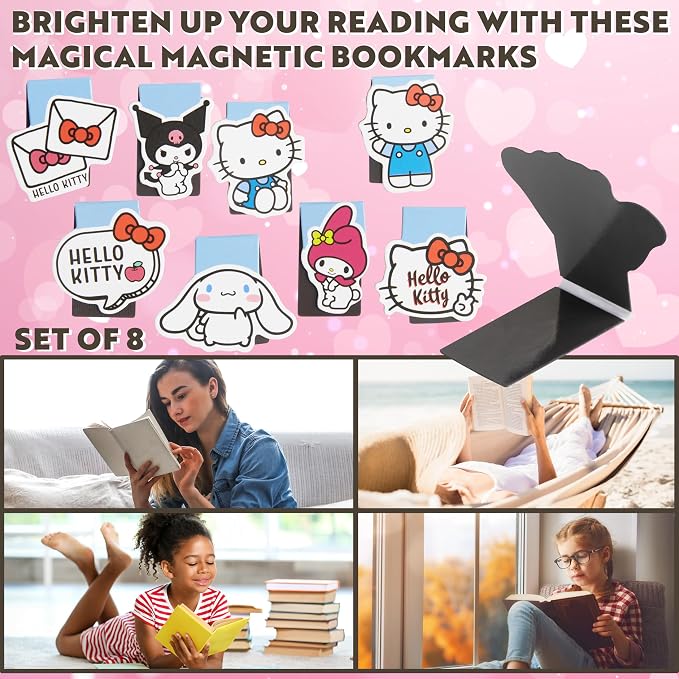 Hello Kitty Magnetic Bookmark Page Clip, School University Cute Reading Gifts (Blue 8 Pack)