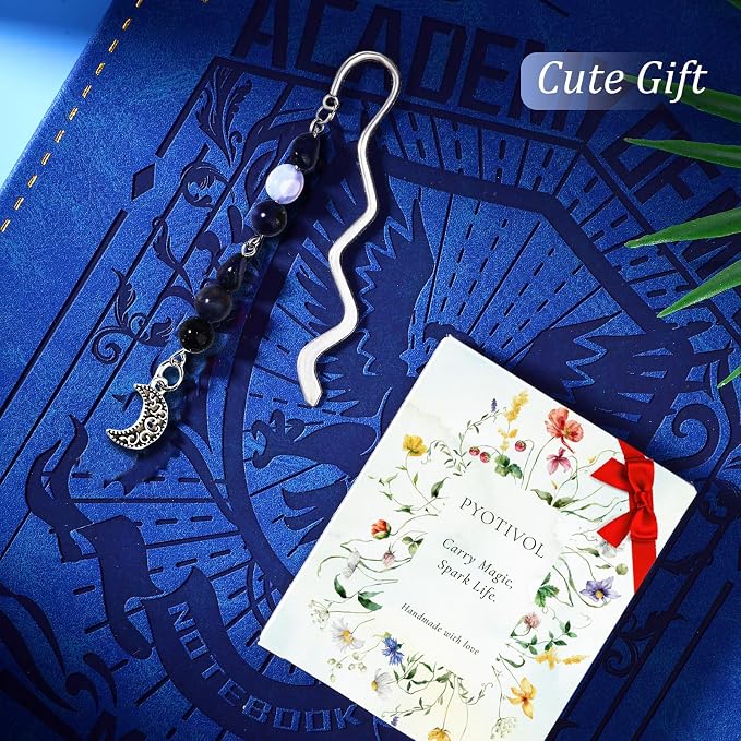 Vintage Metal Moon Bookmark Pendant with Natural Crystal Bead Chain–Elegant Bookmarks for Women,Men,Book Lovers,Teachers and Students(Sodalite)
