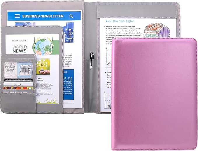 Case-it Business Meeting Padfolio | Professional Portfolio with Letter Size Writing Pad, PAD-39 Metallic Pink