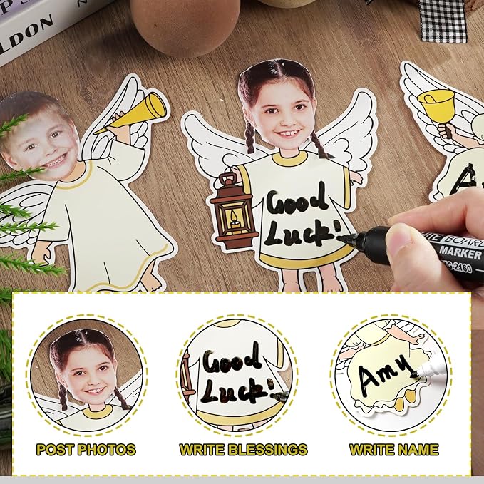60Pcs Christmas Angel Cutouts Bulletin Board Decoration Angel Boys and Girls DIY Photo Craft Cutouts Religious Classroom Supplies for Teacher Student Xmas Holiday Party School Chalkboard Wall Decor