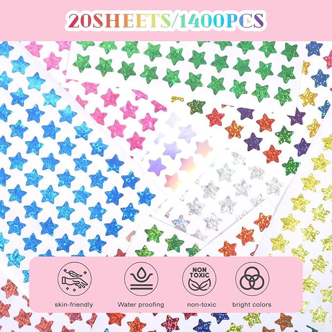 Colorful Star Stickers, 1400PCS, Student Reward Stickers, Valentine's Day Packaging Choice, Teacher Supplies (Colorful Version-2)