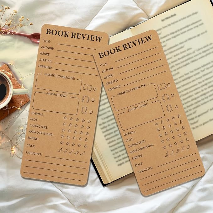 60 PCS Book Review Bookmarks 3.5 x 8 Inch Kraft Book Marker Christmas Book Lovers Gifts for Bookworms Bookish Reading Log Page Markers for Students Teachers to Review and Tracker