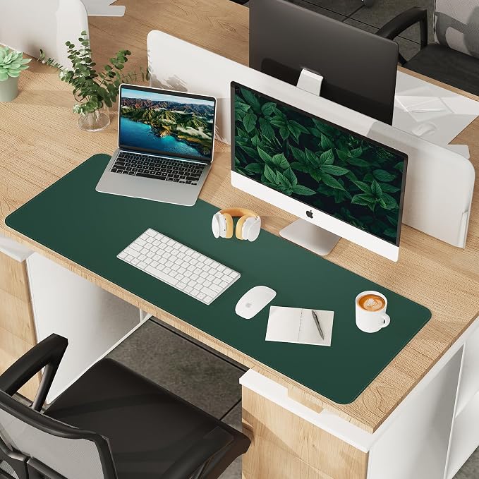 AFIING Cork Desk Mat 55" x 17", Dual-Sided Natural Cork & PU Leather Desk Pad, Non-Slip Waterproof Large Mouse Pad for Office, Home & Gaming (Dark Green)