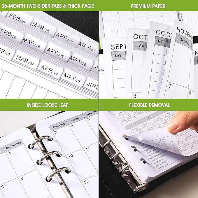 2026-2029 Monthly Planner Refill - A6 Size, Planner Inserts with 6-Hole Punched, July 2026 - June 2029, Two Pages Per Month, 2026-2029 Monthly Calendar with Tabs