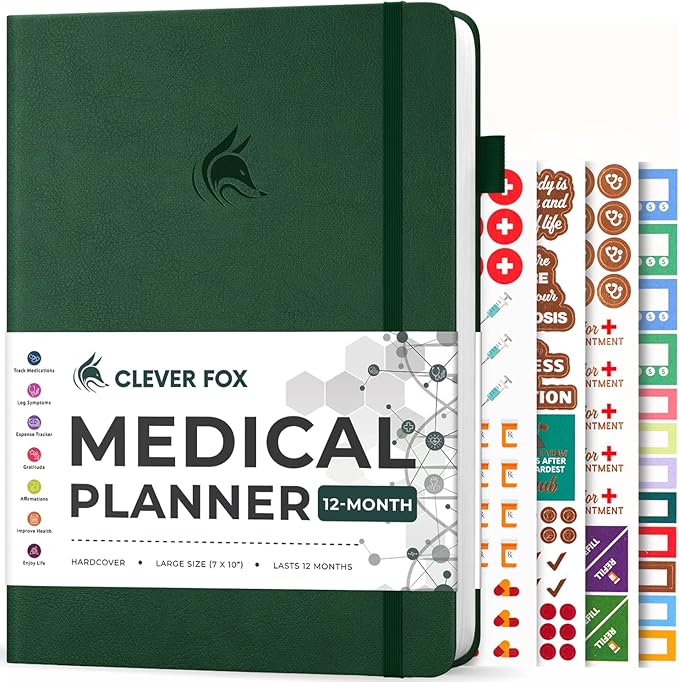 Clever Fox Large Medical Planner 12-Month – Medical Notebook, Health Diary, Wellness Journal to Track Health – 12 Months, 7x10.5″ (Forest Green)