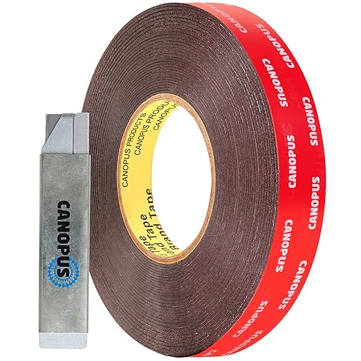 CANOPUS Double Sided Tape, 5952 Heavy Duty Mounting Tape, Strong Bond & Weatherproof Seal Strip for Automotive Mounting, Picture and Photo Frame, Poster, Craft, 0.75 in x 45 ft, Black, Made in USA