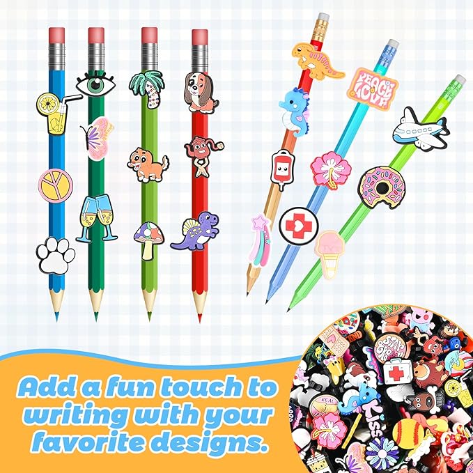 Goldge 200PCS Pencil Toppers, Colorful Pencil Charms Bulk for Classroom Rewards, School Supplies Decorations, Student Incentives Classroom Prizes