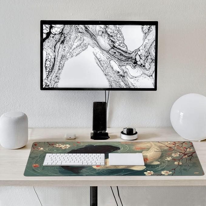 Large Koi Fish Mouse Pad 35.4 x 15.7 Inch, Extended Japanese Art Desk Mat, Non-Slip Rubber Base, Washable Surface, Perfect for Gaming, Work & Aesthetic Desk Setup