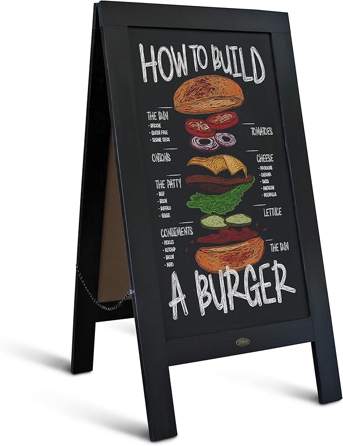 A Frame Chalkboard by HBCY Creations: 40x20 Solid Wood A-Frame Sign Black Double-Sided Magnetic Board, Chalkboard Menu Board, for Restaurants, Cafés, Weddings - Heavy Duty Hinges