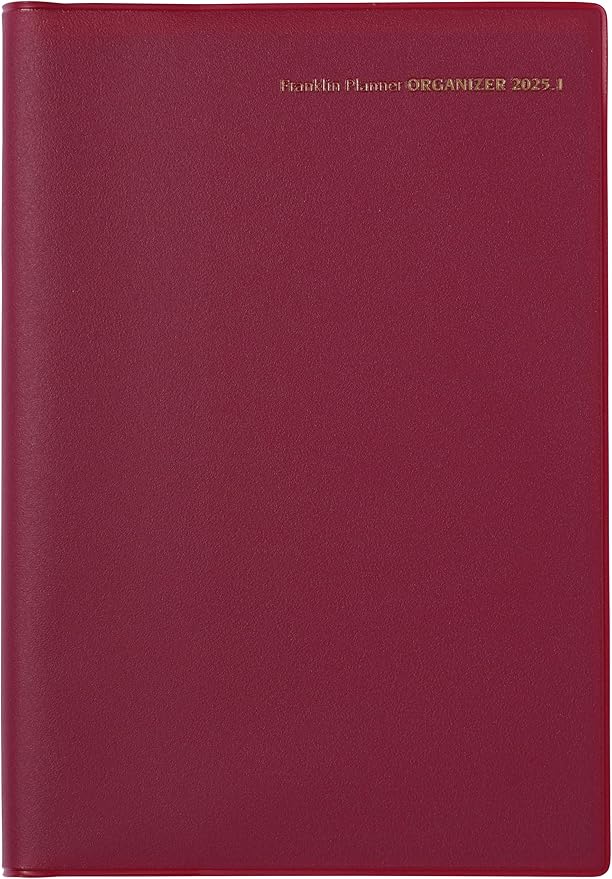 A5 Franklin Planner Organizer, One Page Per Day PVC, Begins January 2025, Burgundy 86308
