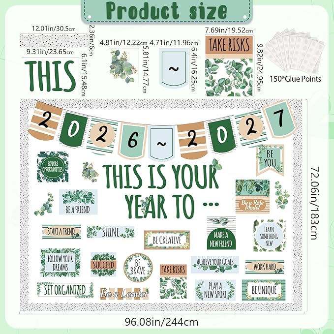 Eucalyptus Classroom Bulletin Board Decorations, This is Your Year to Bulletin Board Sets, Positive Affirmations Wall Decor for Teacher Welcome Back to School Classroom Door Wall Decors
