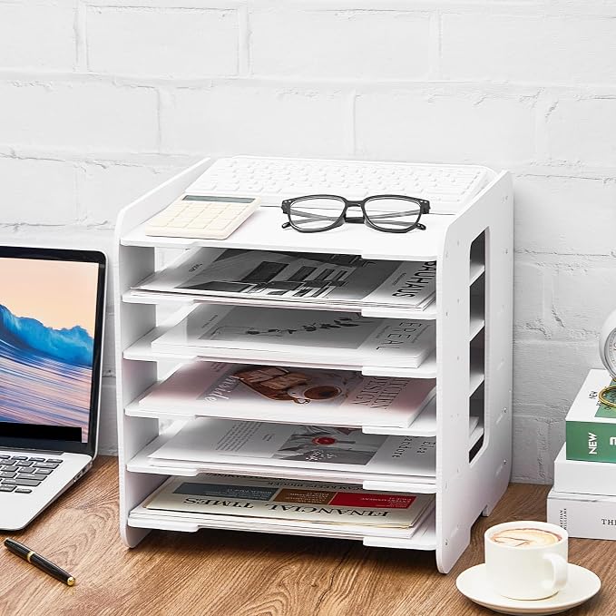 Juexica 6 Tier Scrapbook Paper Organizer 13 x 12.6 x 12.6 Inch Stackable Paper Storage Holder for Desk Desktop File Organizer for Home Office Classroom School