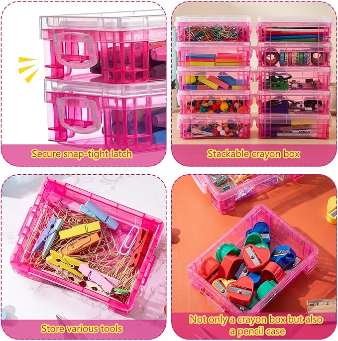 Suzile 40 Pcs Plastic Crayon Boxes Holds 24 Crayon with Snap Lid Storage Container Clear Stackable Case for School Office Classroom Supplies Pen Pencil Craft(Red)
