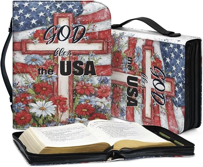 American Flag Bible Covers for Women Jesus God Bible Carrying Case with Handle Book Carrying Case Fits for More Size Bible Bag-Size：M