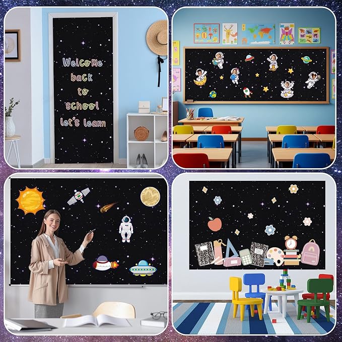 4 Rolls Starry Bulletin Board Paper Roll Non-Woven Bulletin Board Background Reusable Waterproof Poster Fade Resistant Black Purple Poster for Classroom Decor Wrapping Crafts Supplies 15.6 in x 12 Ft
