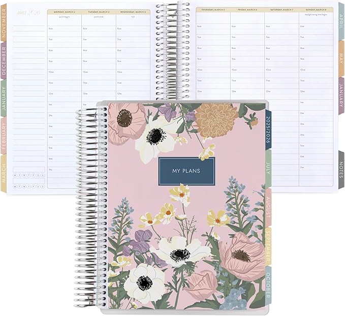 7x9 Coiled Life Planner (January 2026 - December 2026) - Bouquet classic cover, hourly layout, Bouquet theme, platinum coil