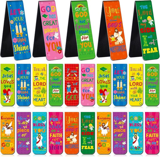 Harloon 48 Pcs Christian Bookmarks Bible Verses Magnetic Bookmarks Religious Inspirational Book Clips Bible Scripture Magnets Christian Gifts for Sunday School Vbs Classroom Reward(Cute)
