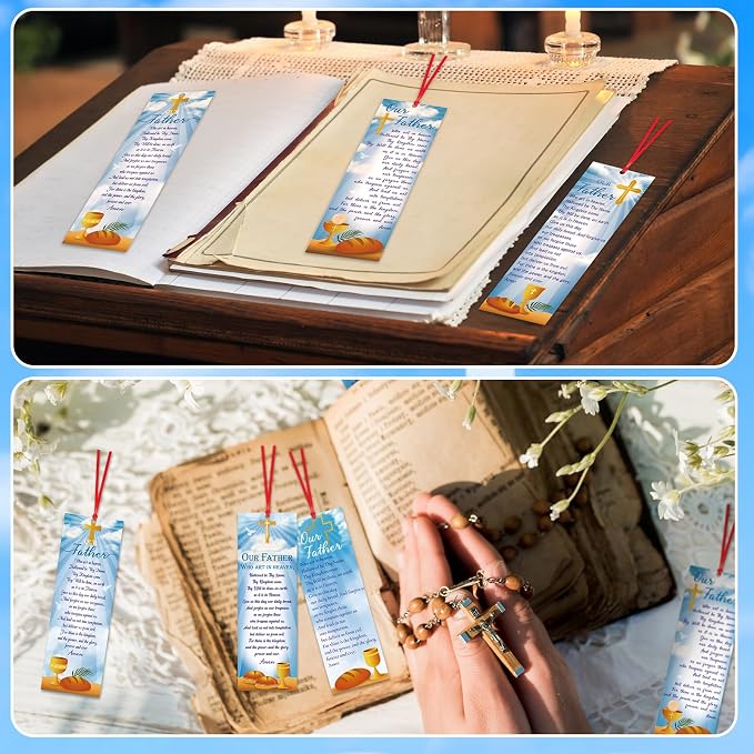 PerKoop 60 Pcs Lord's Prayer Bookmarks Bulk Religious Christian Bookmarks Bible Verse Scripture Reading Book Marks Prayer Gospel Tracts Inspirational Church Supplies for Women Men Office