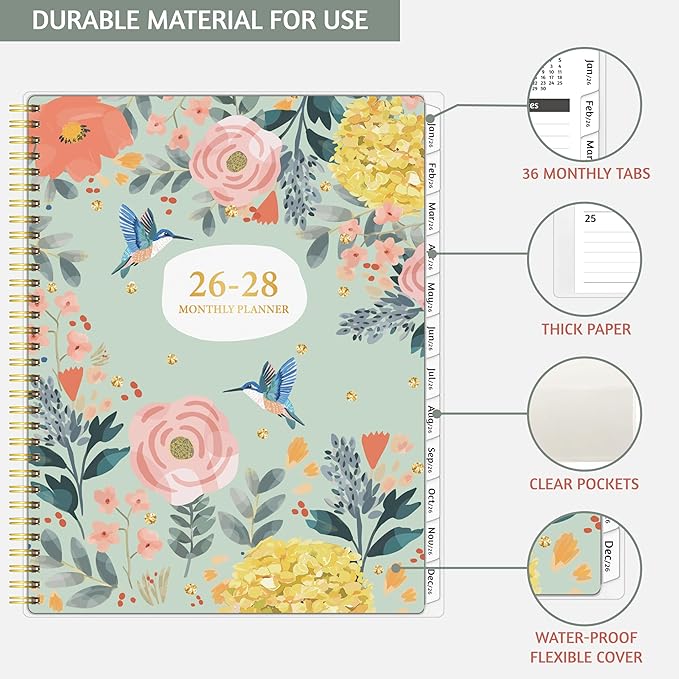 Monthly Planner 2026-2028, 36 Months Calendar Planner 2026-2028 from Jan 2026 – Dec 2028, 8.5'' x 11'' with Ruled Spread, Flexible Cover, Spiral Wirebound, Pocket, Coated Tabs, Notes ＆ Habit Tracker
