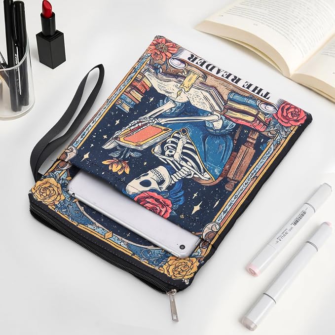 Gothic Book Sleeve Pouch - Tarot Books Covers Protector for Paperbacks with Handle Pocket Waterproof Library Reading Accessories Birthday Halloween Christmas Gift for Reader Student Women