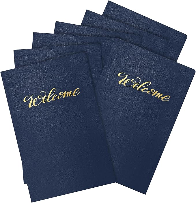Affrolling 50 Pack 9 x 12 Inch Welcome Pocket Folders Church Visitor Welcome Folder Presentation Folder Employee File Folders for Weddings, Party, Conference, Seminars, Bar Mitzvah(Dark Blue Linen)