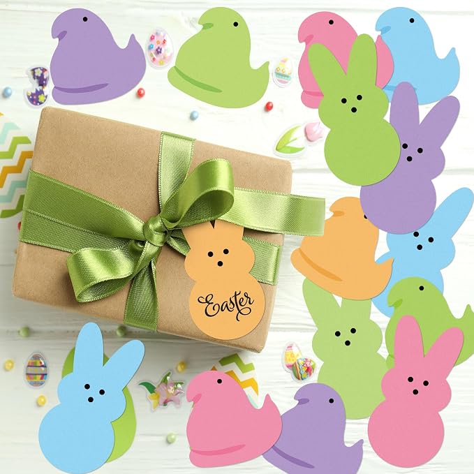 Yopyame Easter Bulletin Board Cutouts - 78pcs Easter Bunny Peeps Rabbit Chick Cutouts Paper Cutting Bulletin Board Decor Bunny Chick Name Tags Cutout Classroom Wall Decor for Kindergarten Preschool
