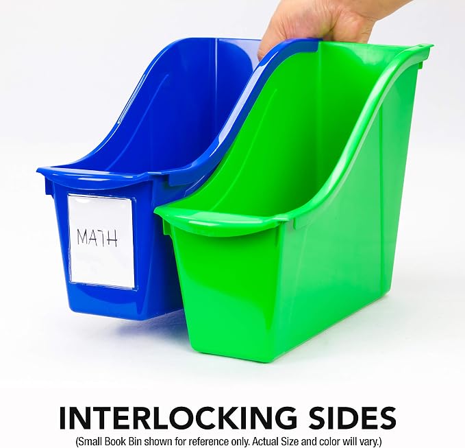 Storex Small Book Bin – Interlocking Plastic Organizer for Home, Office and Classroom, Teal, 6-Pack (71114U06C)