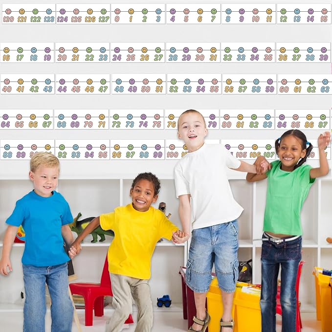 Whaline 32Pcs Pastel Number Line Bulletin Board Colorful Smile Face Number Line Boarder Strips Math Borders for Home Classroom Wall Decor