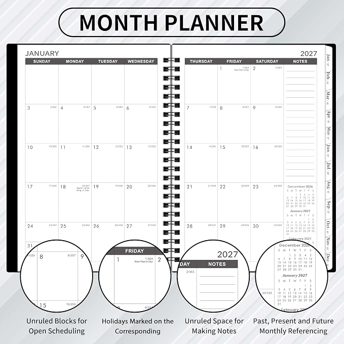 2027-2031 Monthly Planner/Calendar - Jan. 2027 - Dec. 2031, Monthly Planner, 5 Year, 6.2" x 8.3", Multi Year Calendar 2027-2031 with Twin-Wire Binding, Tabs, Storage Pocket - Black