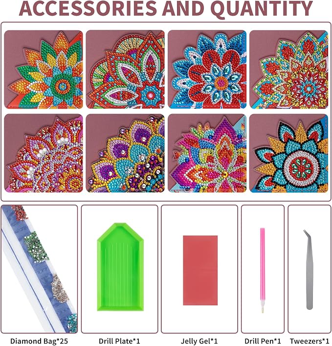 8 PCS Diamond Art Bookmarks, Diamond Painting Bookmarks for Book Lovers 5D DIY Corner Bookmark Adults Crafts Diamond Art Kits for Adults Kids Home Office Beginner Gift