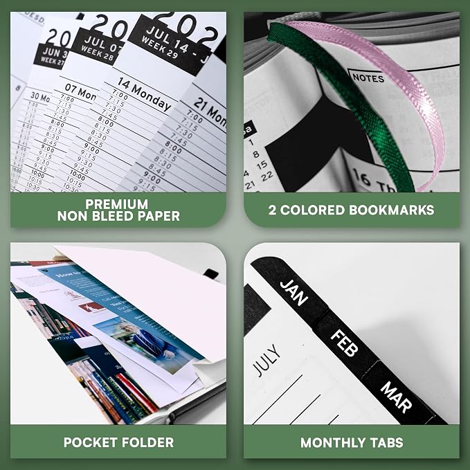 Ensight 2026 Hardcover Appointment Book & Planner 8.5" x 11" inches Large Tabbed Daily Hourly Weekly Planner Schedule Book 15 Minute time Slots Business & Personal Planner Jan 2026 Dec 2026 Dark Green