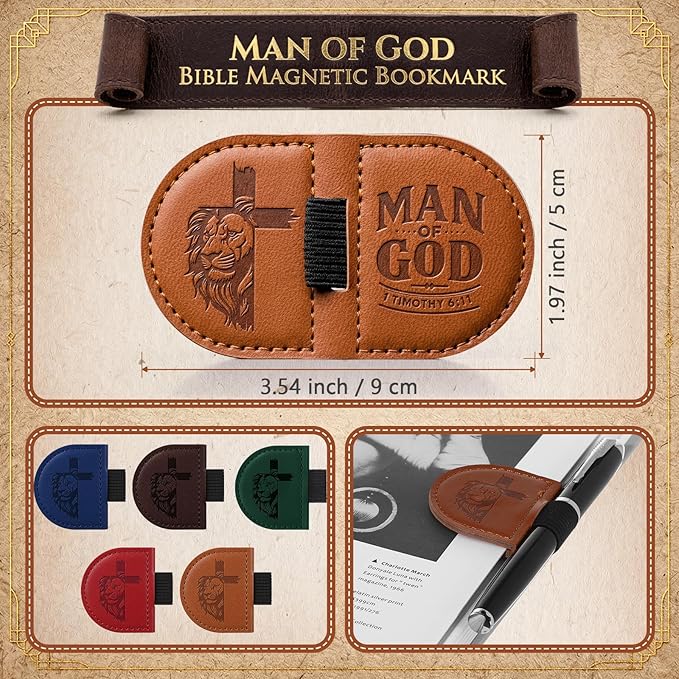 Epakh 8 Pcs Bulk Fathers Day Christian Gifts for Men Church Religious Man of God Leather Magnetic Bookmarks Pen Holder Religious Bible Verse Magnetic Bookmark Gifts for Men Book Lovers (Classic)