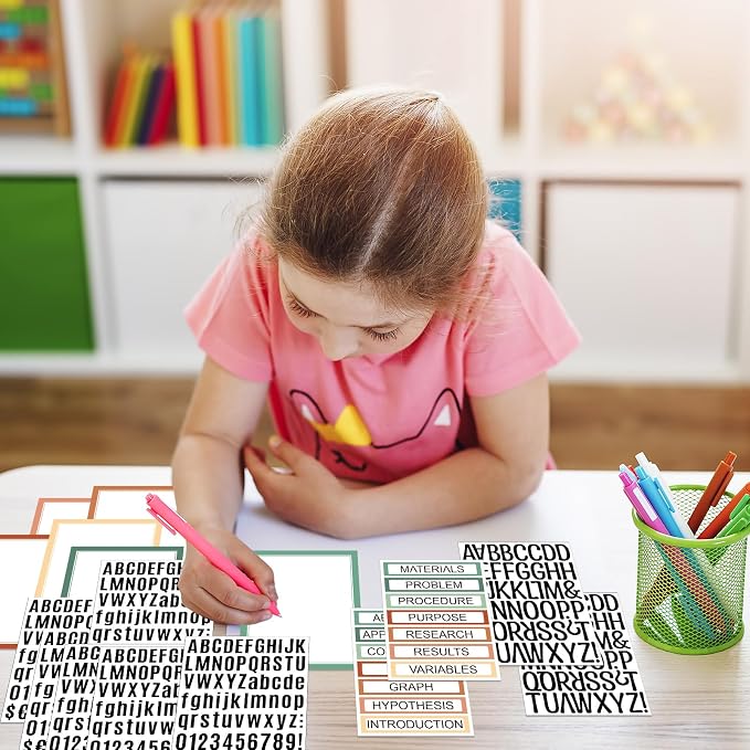 PerKoop 36 Sheets Science Fair Board Poster Boards Supplies 24 Self Adhesive Presentation Subtitles 4 Science Fair Project Titles 8 Personalized Letter Sticker for Classroom(Boho Color)