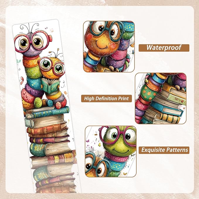 100 Pcs Cute Bookworm Bookmarks, Funny Insect Book Marks for Reading Students, Paper Bookmark Bulk, Christmas Birthday Gifts for Readers Book Lovers