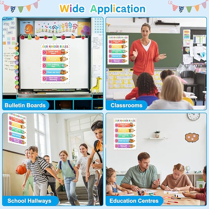 D4DREAM Classroom Rules Poster - 11.2'' Colorful Classroom Expectations Wall Art Teacher Must Haves for Classrooms Preschool Kindergarten Homeschool daycare Back to School Teacher Supplies