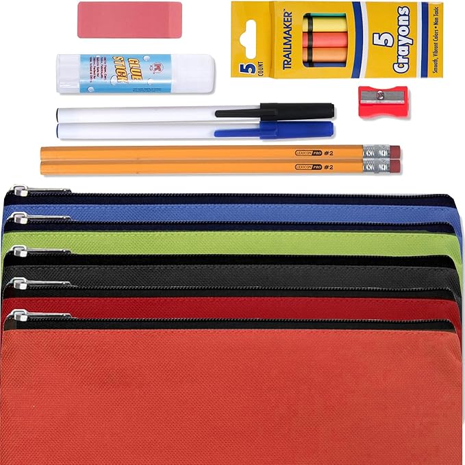 Trail maker 48 Pack Bulk Pencil Case with Supplies Included for Kids, Classrooms - Individually Packaged for Donation | Bulk School Supply Kits for Kids Kindergarten, K-6 Back to School Supplies
