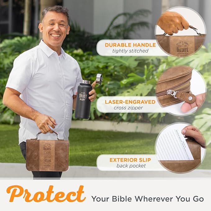 Christian Art Gifts Men's Classic Bible Cover Trust in The Lord Proverbs 3:5, Brown Faux Leather, Large