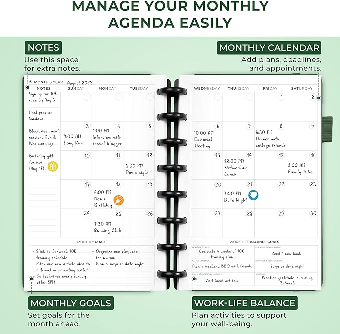 Clever Fox Disc-Bound Weekly Planner – Undated Monthly Notebook with Habit Tracker, Productivity Journal – Life, Work & Goal Organizer, 6.5 x 8.4" (Forest Green)