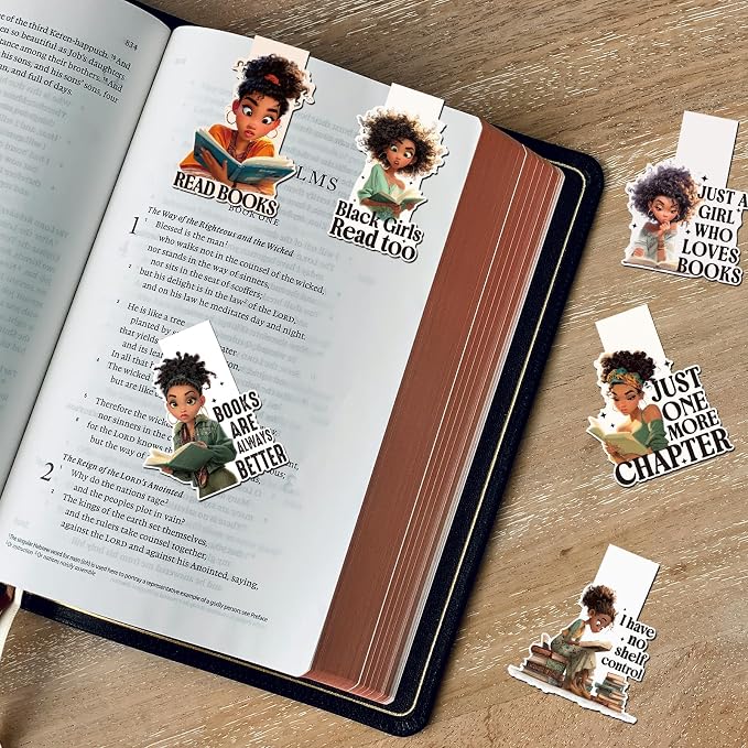 Black Girl Reading Bookmark - 12 PCs African American Women Magnetic Book Mark Inspirational Bulk Aesthetic Magnets Page Markers for Bookish Lovers Students Teachers School Birthday Gift