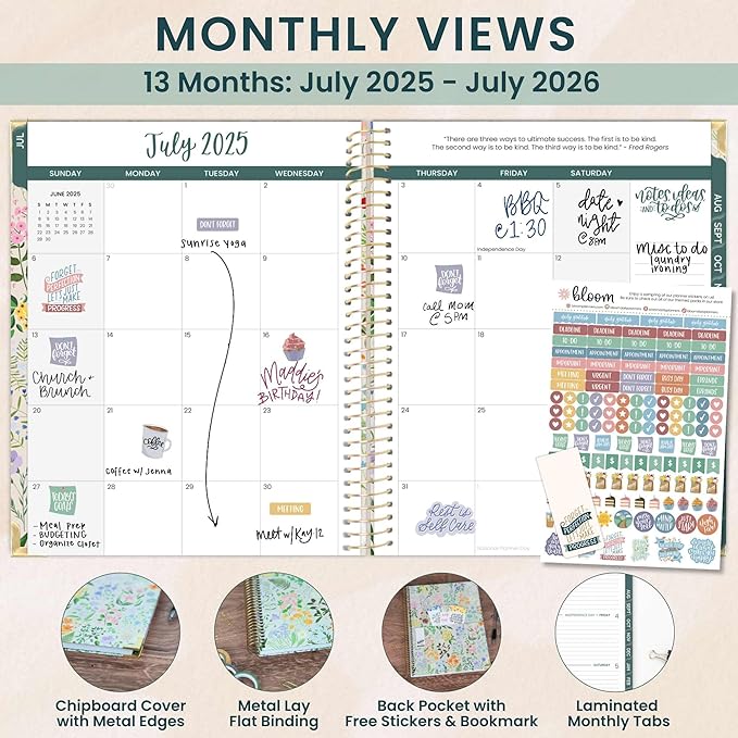 bloom daily planners HARDCOVER Planner 2025-2026 (8.5" x 11") Academic Year (July 2025 - July 2026) - Task Goal Organizer - Monthly & Weekly Inspirational Agenda Book - Garden Party, Beige