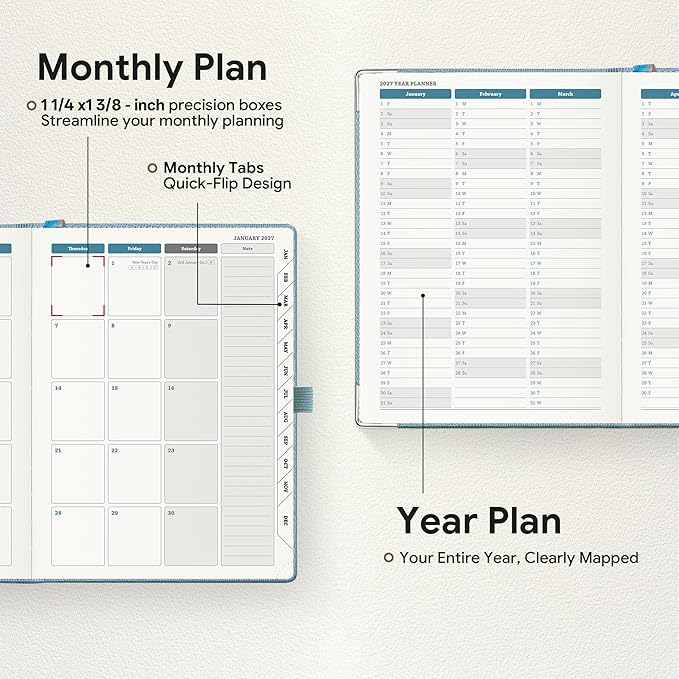 Planner 2026-2027 Weekly & Monthly Planner, 18 Month Academic Calendar July 2026 – Dec 2027, Horizontal Layout with Monthly Tabs, Hardcover Business Agenda Organizer, Sky Blue