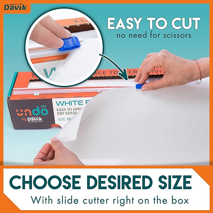 Undo White Board Sticker, Easy Cut and Set Up Dry Erase Board for Wall Art or Classroom Decor, Office and School Supplies, 12 Inches by 33 feet - Davik