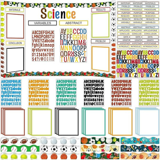 122 Pcs Science Fair Board Supplies 72 Sports Football Trim Scalloped Borders 36 Presentation Board Subtitle 6 Self Adhesive Project Title 8 Letter Sticker for Classroom Office Display Decor(Sports)
