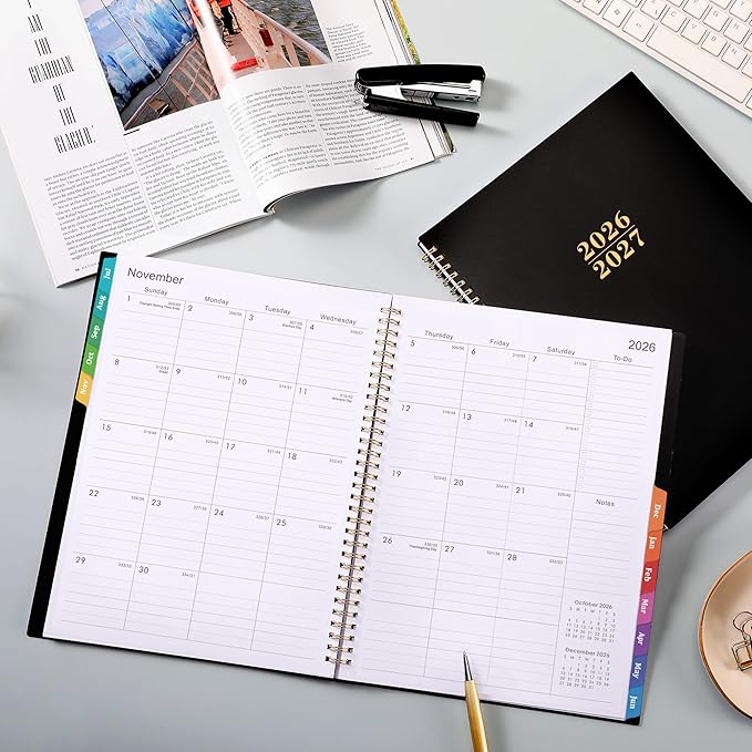 Planner 2026-2027 - Academic Planner 2026-27, Jul.2026 - Jun.2027, 9"x11", 2026-2027 Planners Weekly and Monthly with Colorful Tabs + Class Schedules + Back Pocket + Twin-Wire Binding - Black