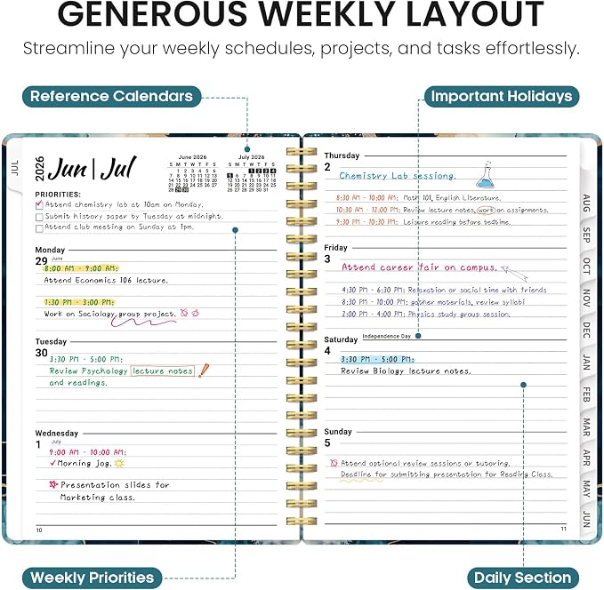 Planner 2026–2027, Weekly & Monthly Academic Organizer for School Year, Jul 2026–Jun 2027, Hardcover Planner with Tabs, Back to School Essential, 6.3" x 8.5", Golden Dusk
