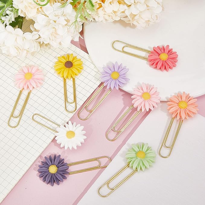 CHGCRAFT 40pcs Daisy Flower Paper Clips Bookmark Creative Elegant Resin Paperclips Note Clips Book Markers for Office, School, Home and Wedding Party Use