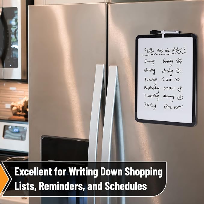 Mr. Pen- Dry Erase Board, 14” x 11” with a Black Dry Erase Marker, Black Frame, Small Mini White Board for Students, Fridge, Wall, Locker, Includes Double Sided Tapes