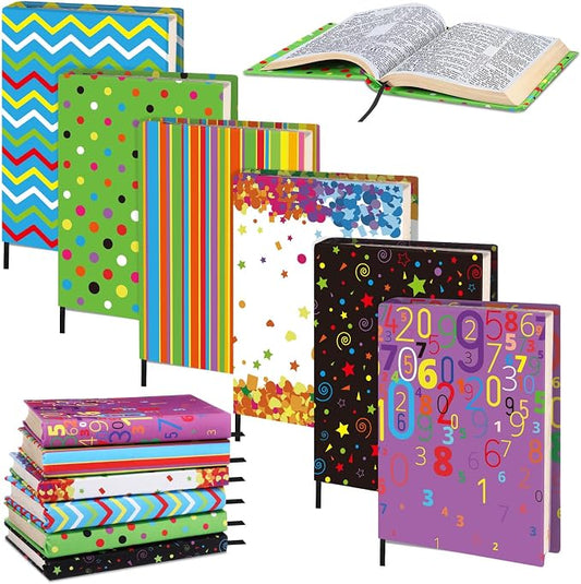 Gilprop 6 Pack Jumbo Stretchable Book Covers, Colorful Covers for Textbook Protection and Care, Washable Reusable Protective for Paperbacks Hardcover Books(Geometric,Bright,9-11inch)